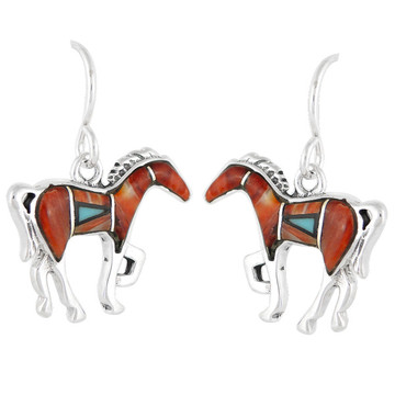 Sterling Silver Horse Earrings Multi Gemstones E1054-C03