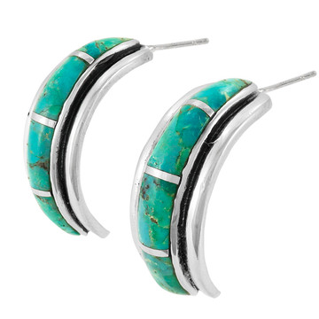 Turquoise Half Hoop Earrings Sterling Silver E1410-C05