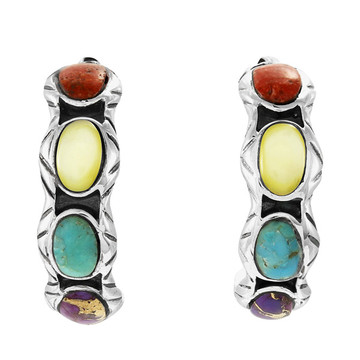 Multi Gemstones Hoop Earrings Sterling Silver E1408-C71