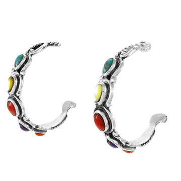 Multi Gemstones Hoop Earrings Sterling Silver E1409-C71