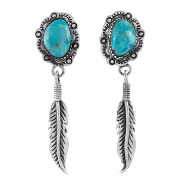 Feather Turquoise Earrings Sterling Silver E1434-C75