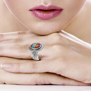 Feather Multi Gemstone Ring Sterling Silver R2500-C00