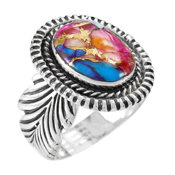 Feather Rainbow Spiny Turquoise Ring Sterling Silver R2500-C91