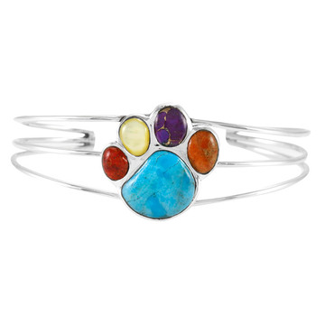 Dog Paw Multi Gemstone Bracelet Sterling Silver B5590-C71