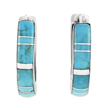 Turquoise Hoop Earrings Sterling Silver E1440-C05