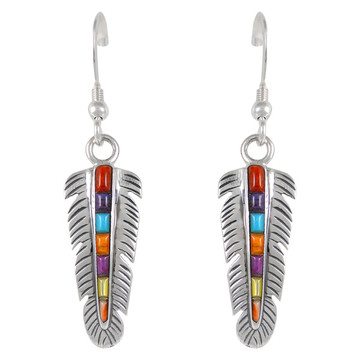 Sterling Silver Feather Earrings Multi Gemstones E1016-C51 Southwestern jewelry by Turquoise Network. Available in Turquoise and other amazing gemstones.