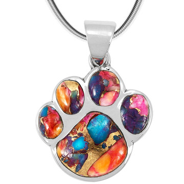 Paw Pendant Rainbow Spiny Turquoise Sterling Silver P3178-C91
