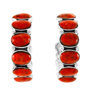 Coral Hoop Earrings Sterling Silver E1245-C74