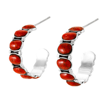 Coral Hoop Earrings Sterling Silver E1245-C74