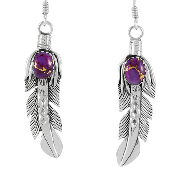 Purple Turquoise Feather Earrings Sterling Silver E1447-LG-C77