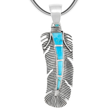 Turquoise Feather Pendant Sterling Silver P3327-C05