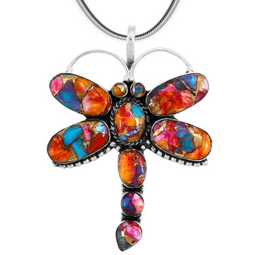 Dragonfly Pendant Rainbow Spiny Turquoise Sterling Silver P3083-C91