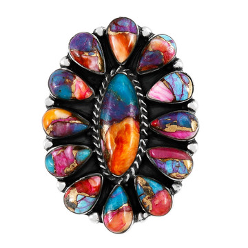 Rainbow Spiny Turquoise Ring Sterling Silver R2041-C91