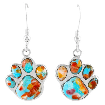 Sterling Silver Paw Earrings Sprinkles Spiny Turquoise E1240-C93