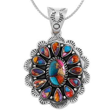 Rainbow Spiny Turquoise Pendant Sterling Silver P3329-C91