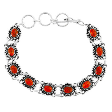 Coral Link Bracelet Sterling Silver B5616-C74