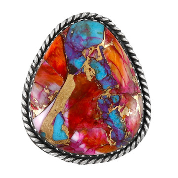 Rainbow Spiny Turquoise Ring Sterling Silver R2558-C91