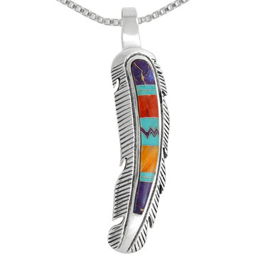 Sterling Silver Feather Pendant Multi Gemstone P3065-C30