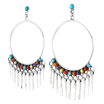 Multi Gemstones Feather Earrings E1462-LG-C71 (Larger Style)