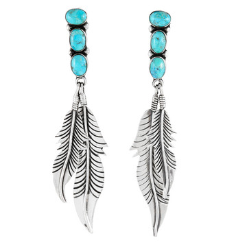 Turquoise Feather Earrings Sterling Silver E1458-LG-C75 (Larger version)