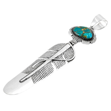 Matrix Turquoise Sterling Silver Feather Pendant P3338-LG-C84 (Larger version)