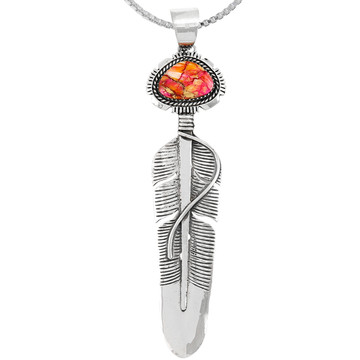 Plum Spiny Feather Pendant Sterling Silver P3338-LG-C92 (Larger version)