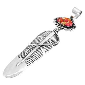 Plum Spiny Feather Pendant Sterling Silver P3338-LG-C92 (Larger version)