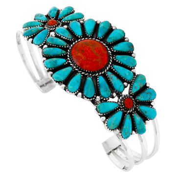 Turquoise & Coral  Bracelet Sterling Silver B5523-C85