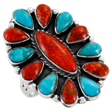 Turquoise & Coral Ring Sterling Silver R2041-C85