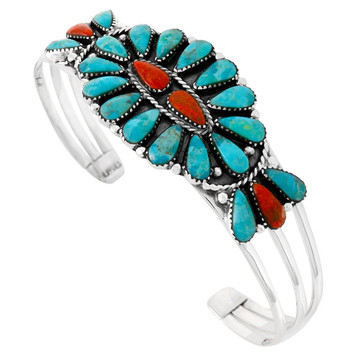 Turquoise & Coral  Bracelet Sterling Silver B5524-C85