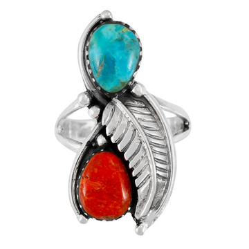 Turquoise & Coral Ring Sterling Silver R2598-C85