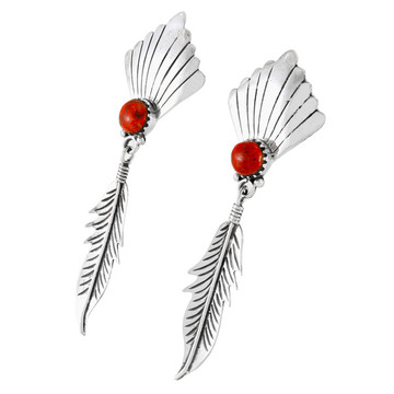 Coral Feather Earrings Sterling Silver E1476-C74
