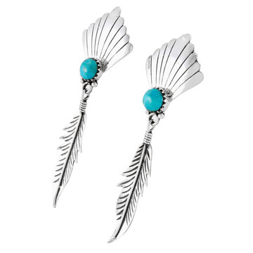 Turquoise Feather Earrings Sterling Silver E1476-C75