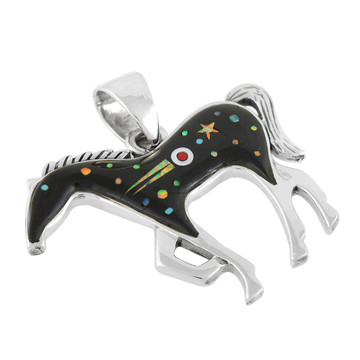 Horse Jewelry Pendant Sterling Silver Black & Opal P3049-SM-C27