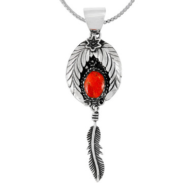 Coral Feather Pendant Sterling Silver P3345-C74