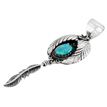 Turquoise Feather Pendant Sterling Silver P3345-C75
