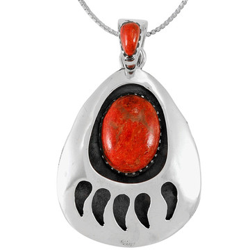 Coral Bear Paw Pendant Sterling Silver P3346-C74