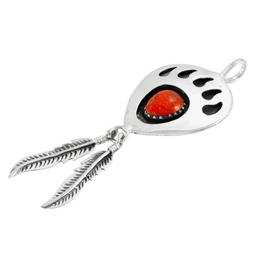 Coral Bear Paw Feather Pendant Sterling Silver P3347-C74