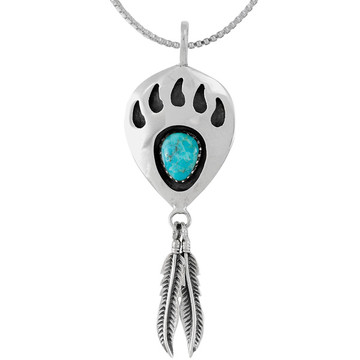 Turquoise Bear Paw Feather Pendant Sterling Silver P3347-C75