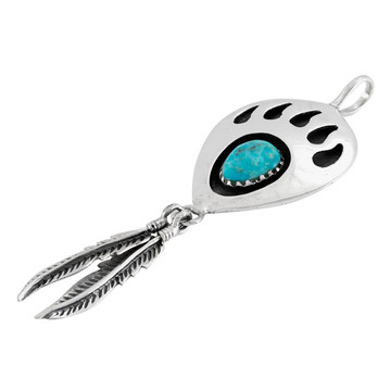 Turquoise Bear Paw Feather Pendant Sterling Silver P3347-C75