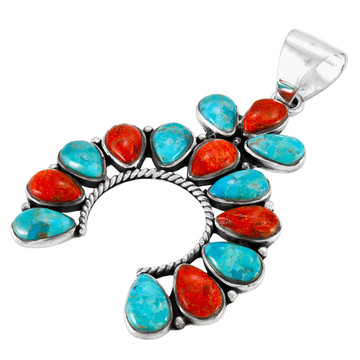 Turquoise & Coral Naja Pendant Sterling Silver P3348-C85