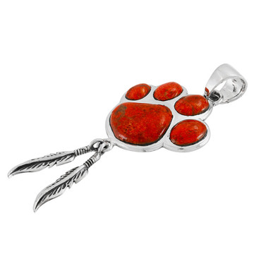 Coral Paw Feather Pendant Sterling Silver P3349-C74