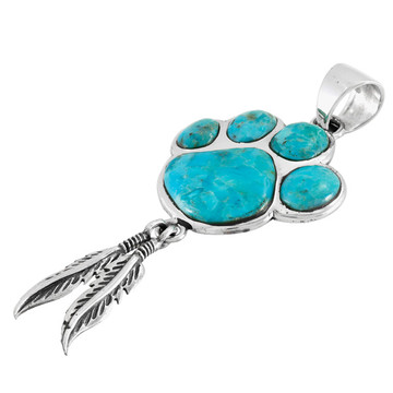 Turquoise Paw Feather Pendant Sterling Silver P3349-C75