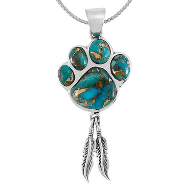 Matrix Turquoise Paw Feather Pendant Sterling Silver P3349-C84