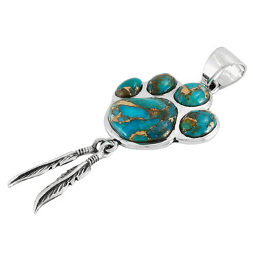 Matrix Turquoise Paw Feather Pendant Sterling Silver P3349-C84
