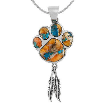 Spiny Turquoise Paw Feather Pendant Sterling Silver P3349-C89
