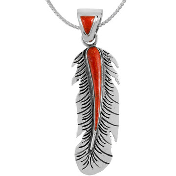 Coral Feather Pendant Sterling Silver P3350-C74