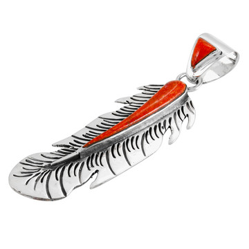 Coral Feather Pendant Sterling Silver P3350-C74