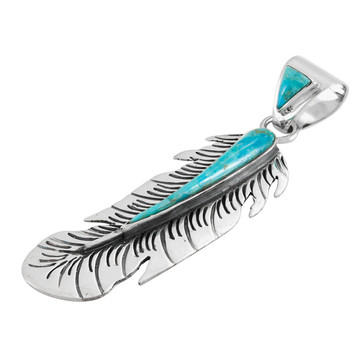 Turquoise Feather Pendant Sterling Silver P3350-C75
