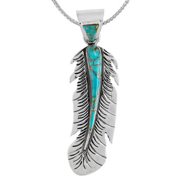 Matrix Turquoise Feather Pendant Sterling Silver P3350-C84